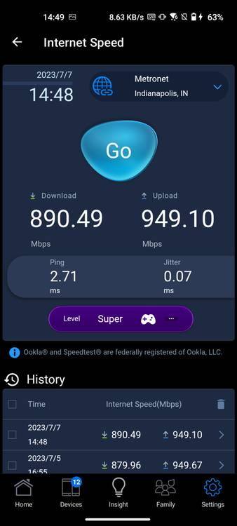 ASUS RT-AX88U Pro Speed Test in app