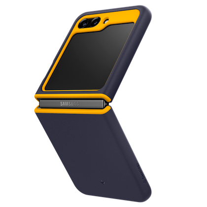 A render showing the Caseology Nano Pop case installed on a Galaxy Z Flip 5.