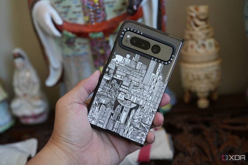 Casetify Pixel Fold case with an illustration of Hong Kong.