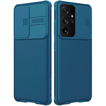 A render showing the imluckies protectve case installed on a Samsung Galaxy S21 Ultra.