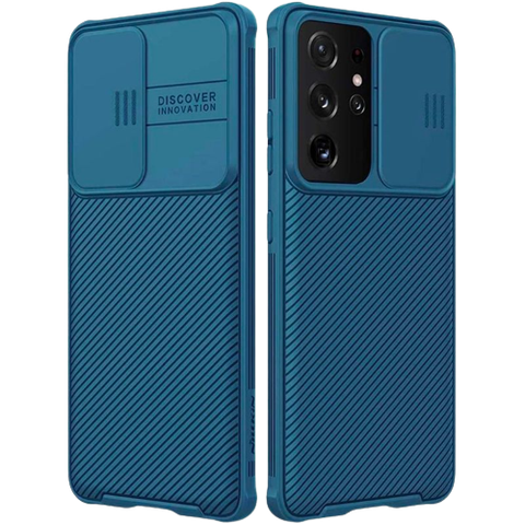 A render showing the imluckies protectve case installed on a Samsung Galaxy S21 Ultra.