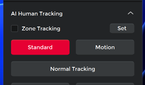 Screenshot of the Obsbot WebCam software showing settings related to tracking and AI modes