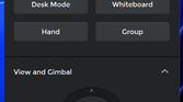 Screenshot of the Obsbot WebCam software showing settings related to AI modes, zoom, and the gimbal position