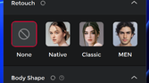 Screenshot of the Obsbot WebCam software showing settings beauti enhancements and background blur