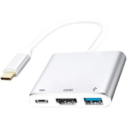 A render showing the QCE USB-C to HDMI adapter in white.
