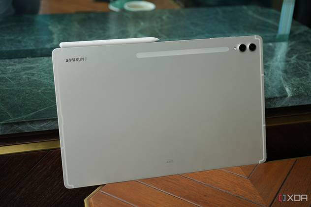 Galaxy Tab S9 Ultra's backside with the S Pen attached at the top