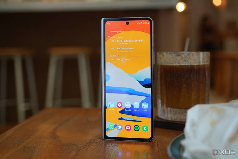 Galaxy Z Fold 5 folded up with outside screen. 