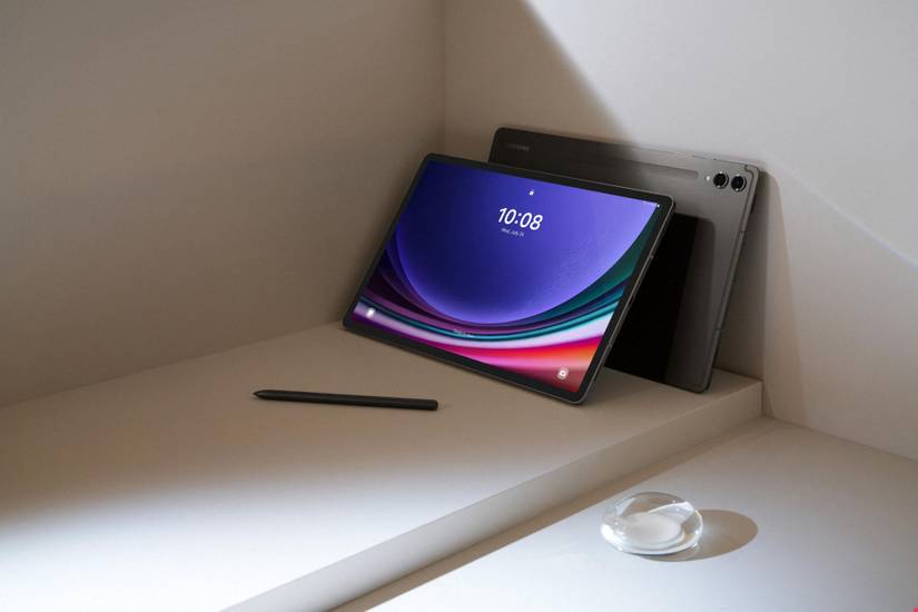 Samsung Galaxy Tab S9 sitting in a corner