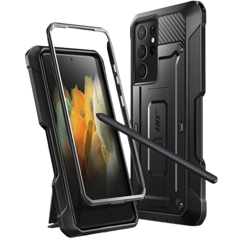 A render showing Supcase Unicron Bettle Pro installed on a Samsung Galaxy S21 Ultra.