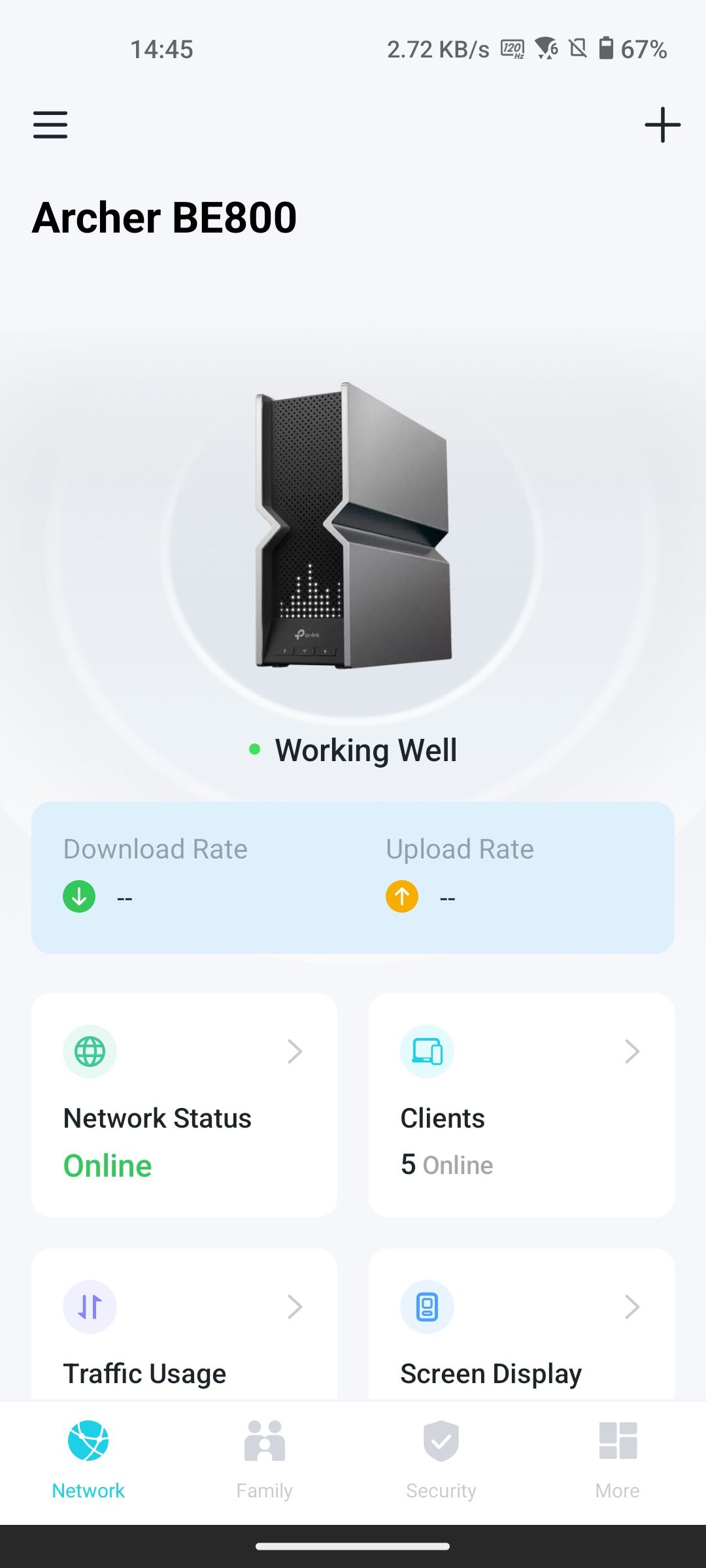 TP-Link Archer BE800 Tether app main page