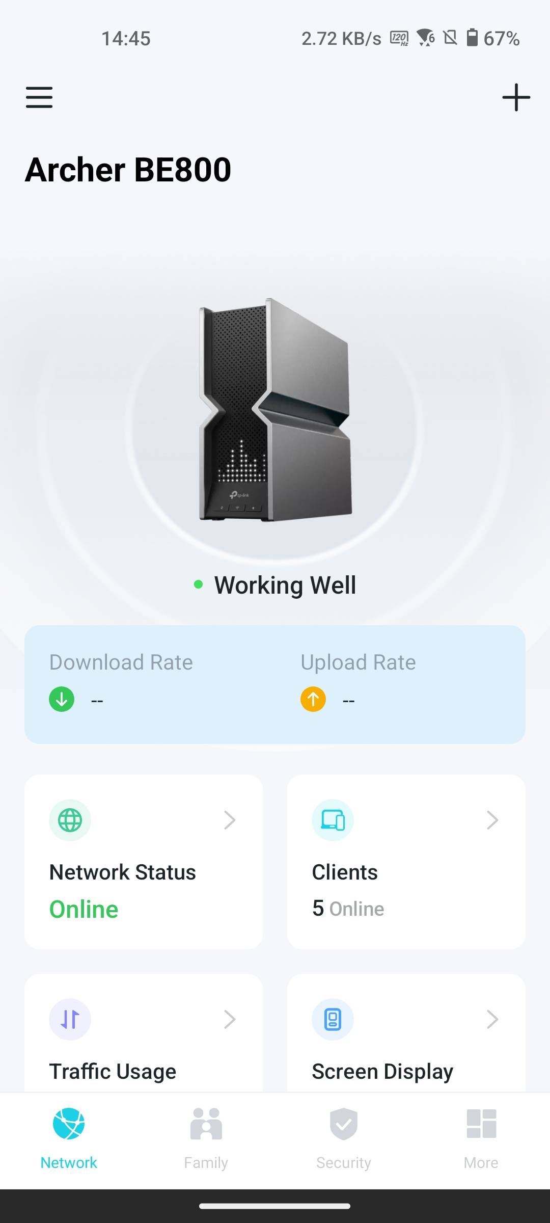 TP-Link Archer BE800 Tether app main page