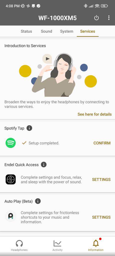 Sony's Headphones app screenshot