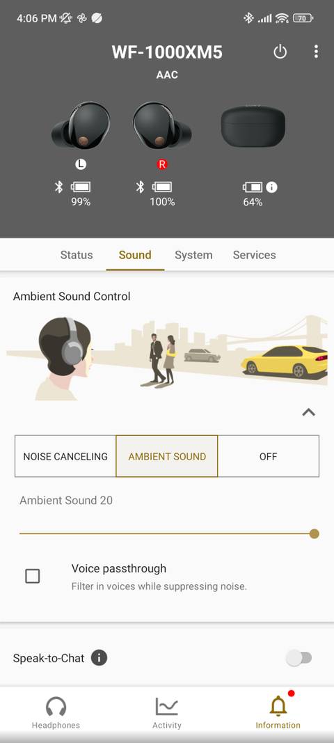 Sony's Headphones app screenshot