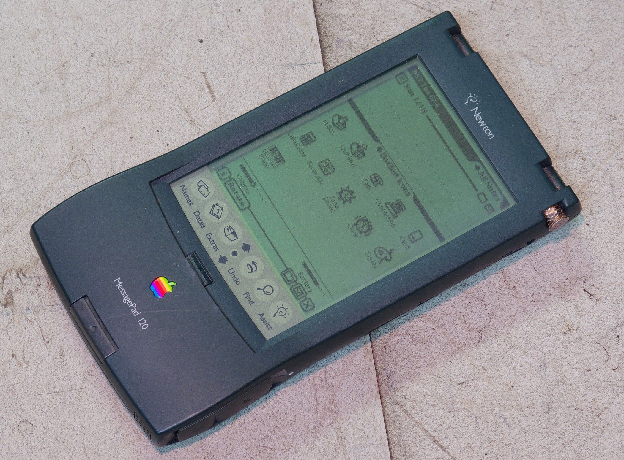 Apple Newton MessagePad PDA with screen turned on