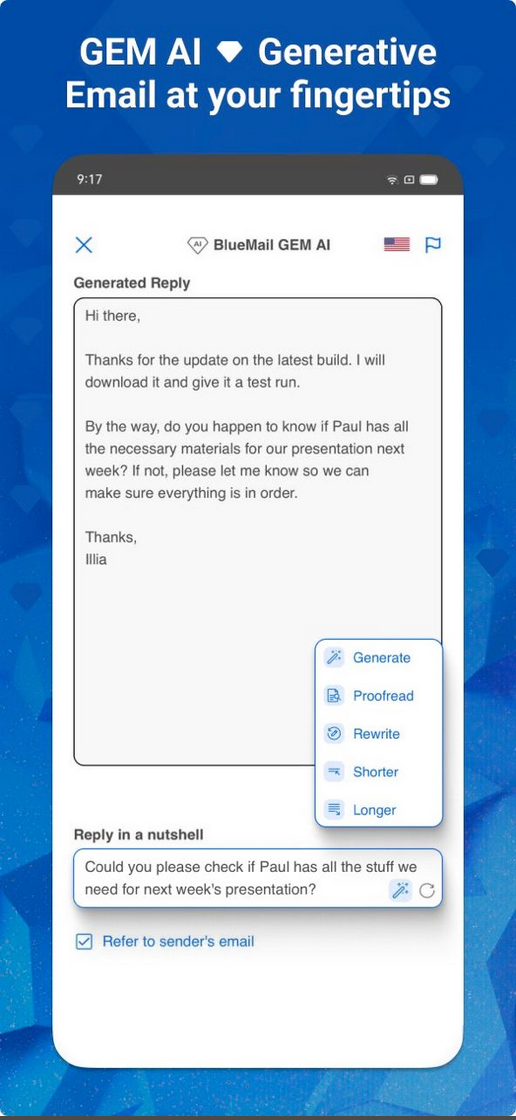 Screenshot of Blue Mail on Play Store