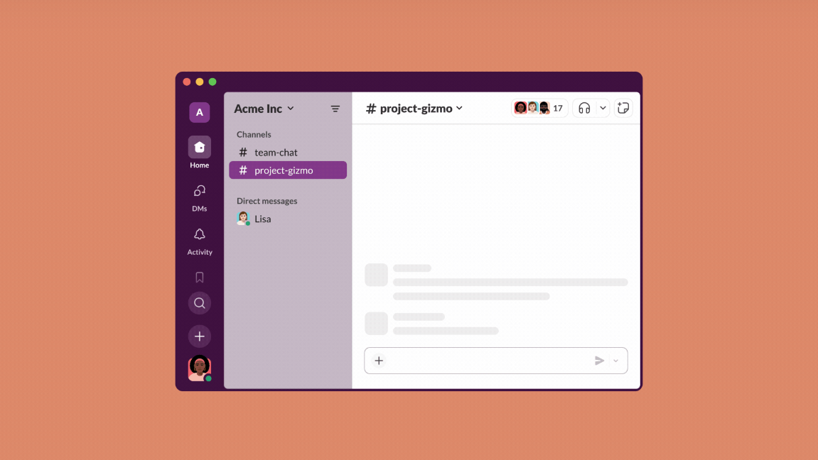 A mockup of the upcoming Slack redesign