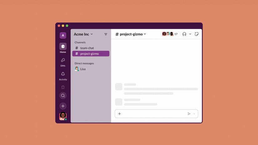 A mockup of the upcoming Slack redesign