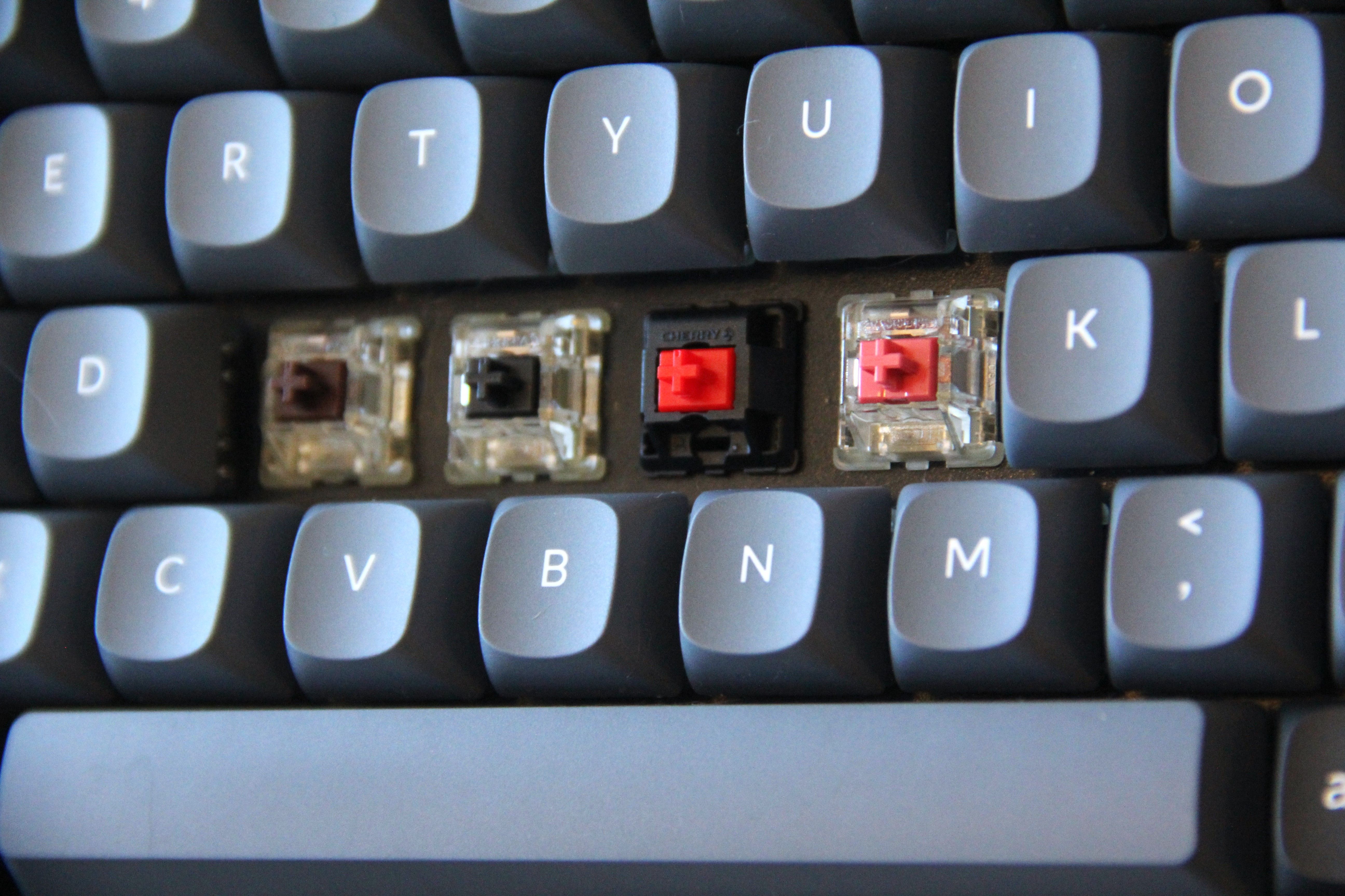 Some Cherry MX2A switches inside a keyboard