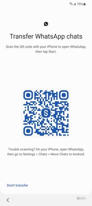 transfer WhatsApp chats screen with a visible QR code