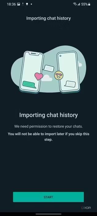 importing chat history screen on WhatsApp for android