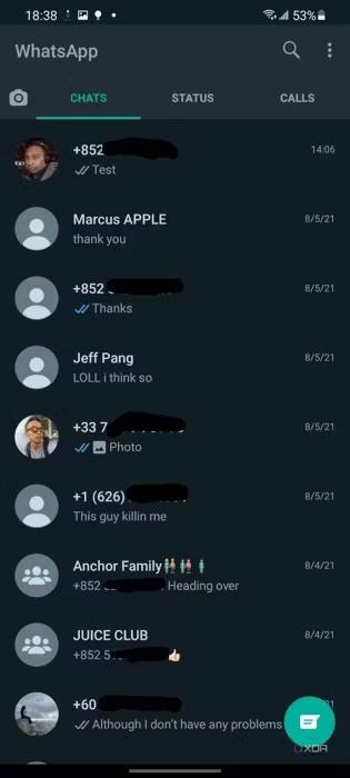 List of chats on WhatsApp for android