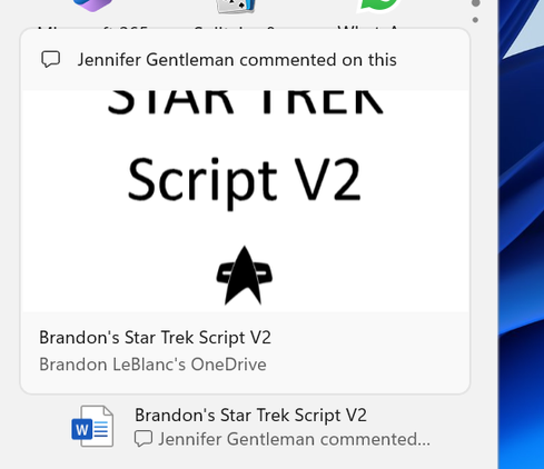 Screenshot of a rich file preview including a thumbnail shown to AAD users in the Recommended section of the Windows 11 Start menu