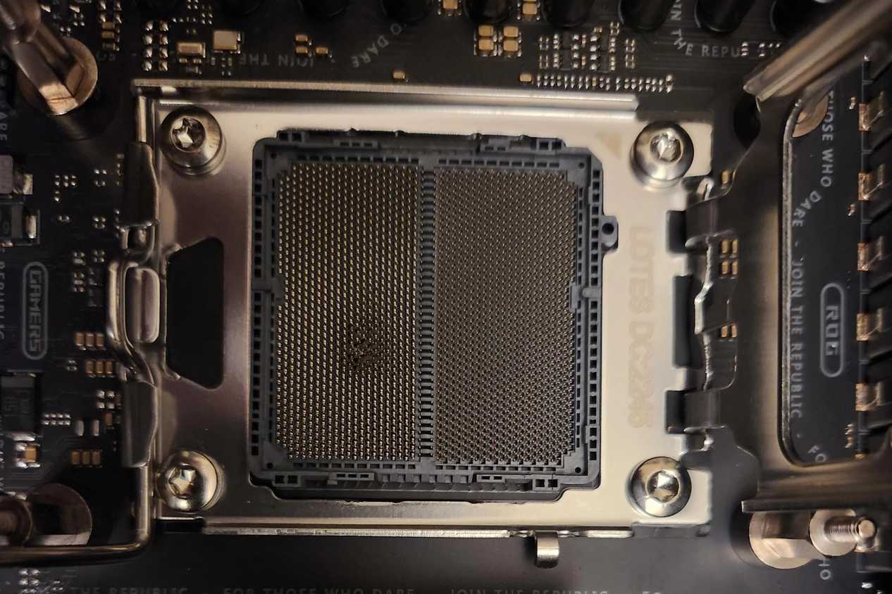 Close up of a Ryzen 7 7800X3D motherboard socked burnt
