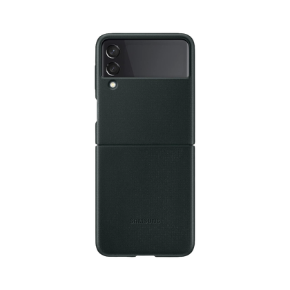 Samsung Leather Protective Case for Galaxy Z Flip 3 on transparent background.