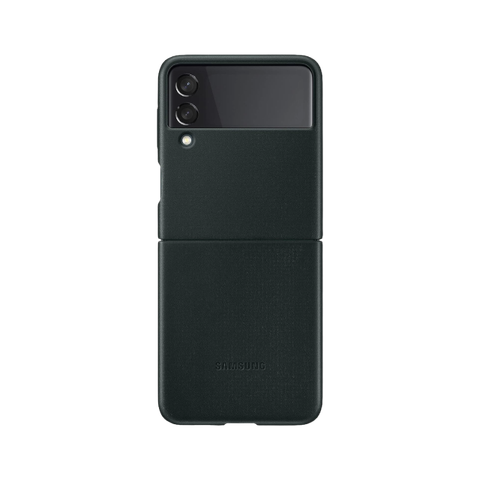 Samsung Leather Protective Case for Galaxy Z Flip 3 on transparent background.