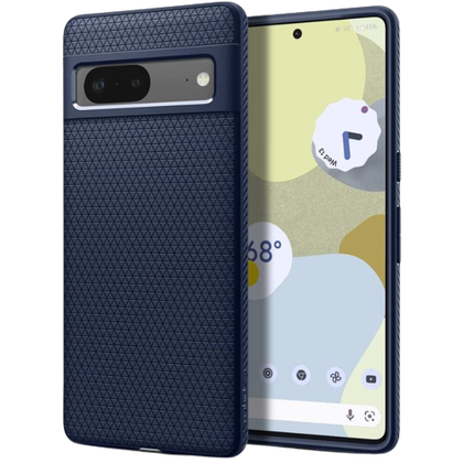 A render showing the Spigen Liquid Air case installed on a Pixel 7.