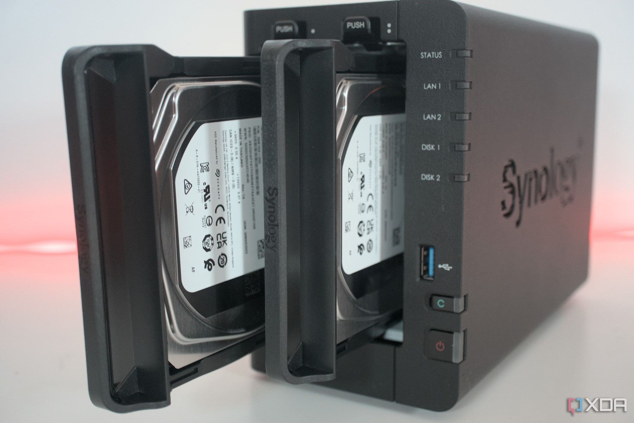 A Synology DiskStation D224+ NAS with two hard drives
