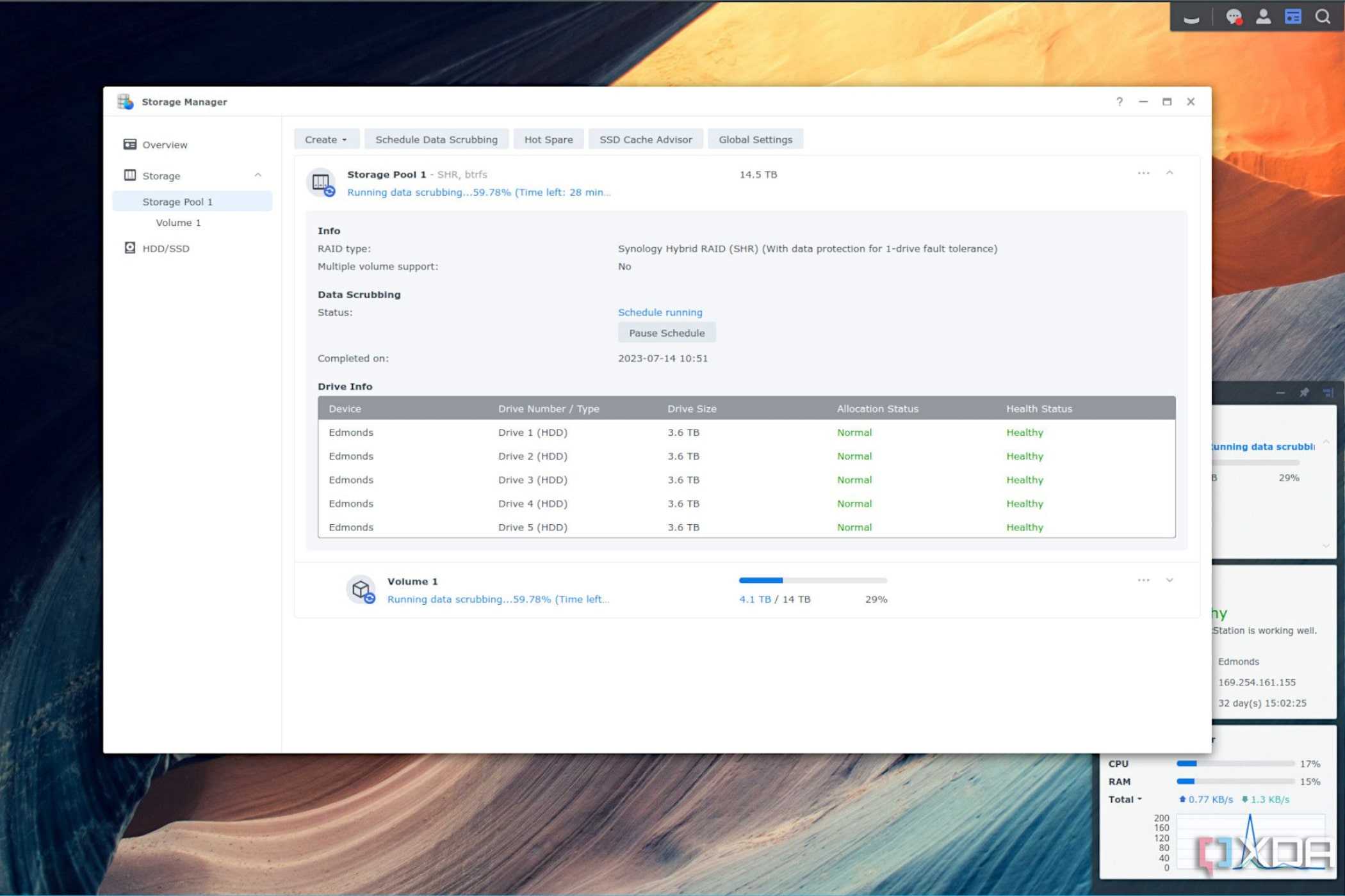 A screenshot depicting a RAID configuration in a Synology DSM 7 NAS