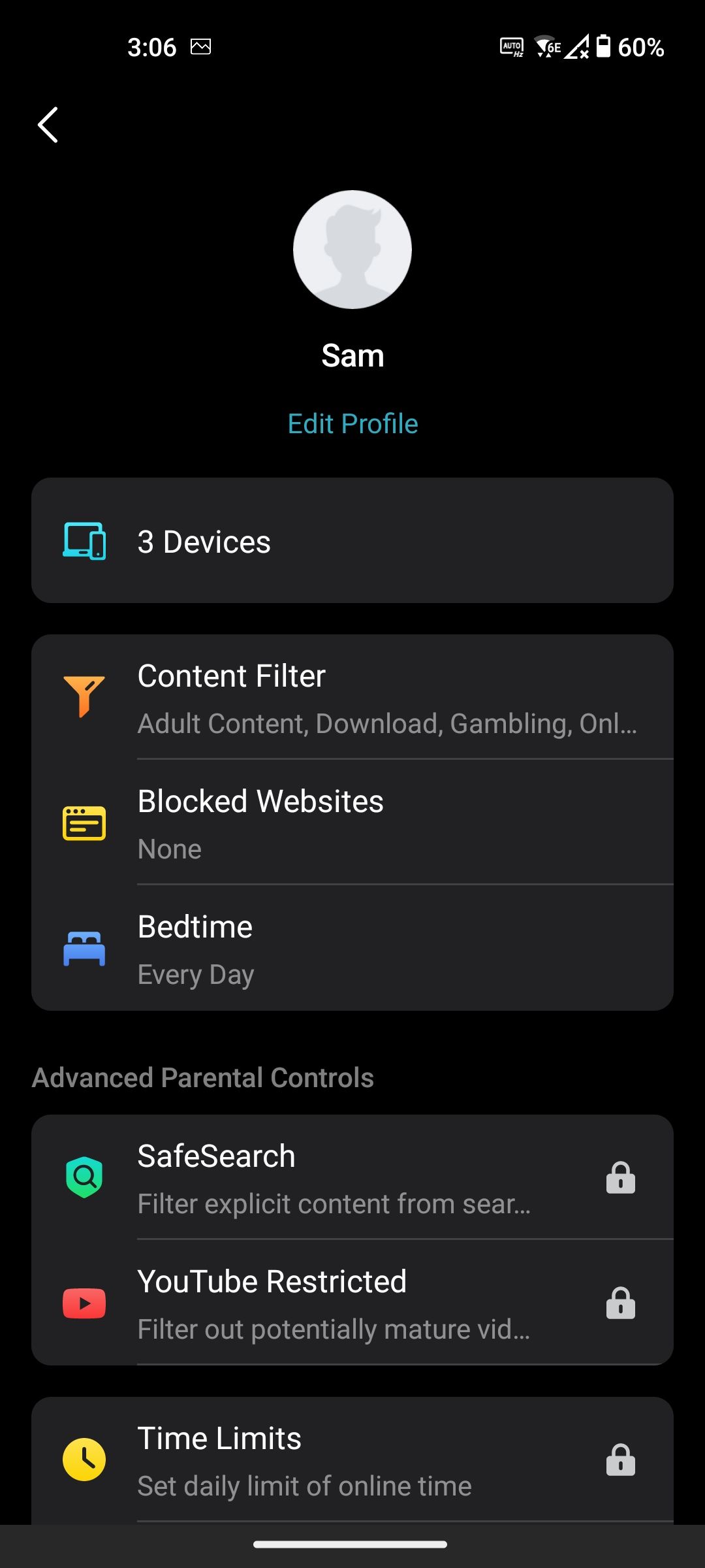 Deco app parental controls profile options