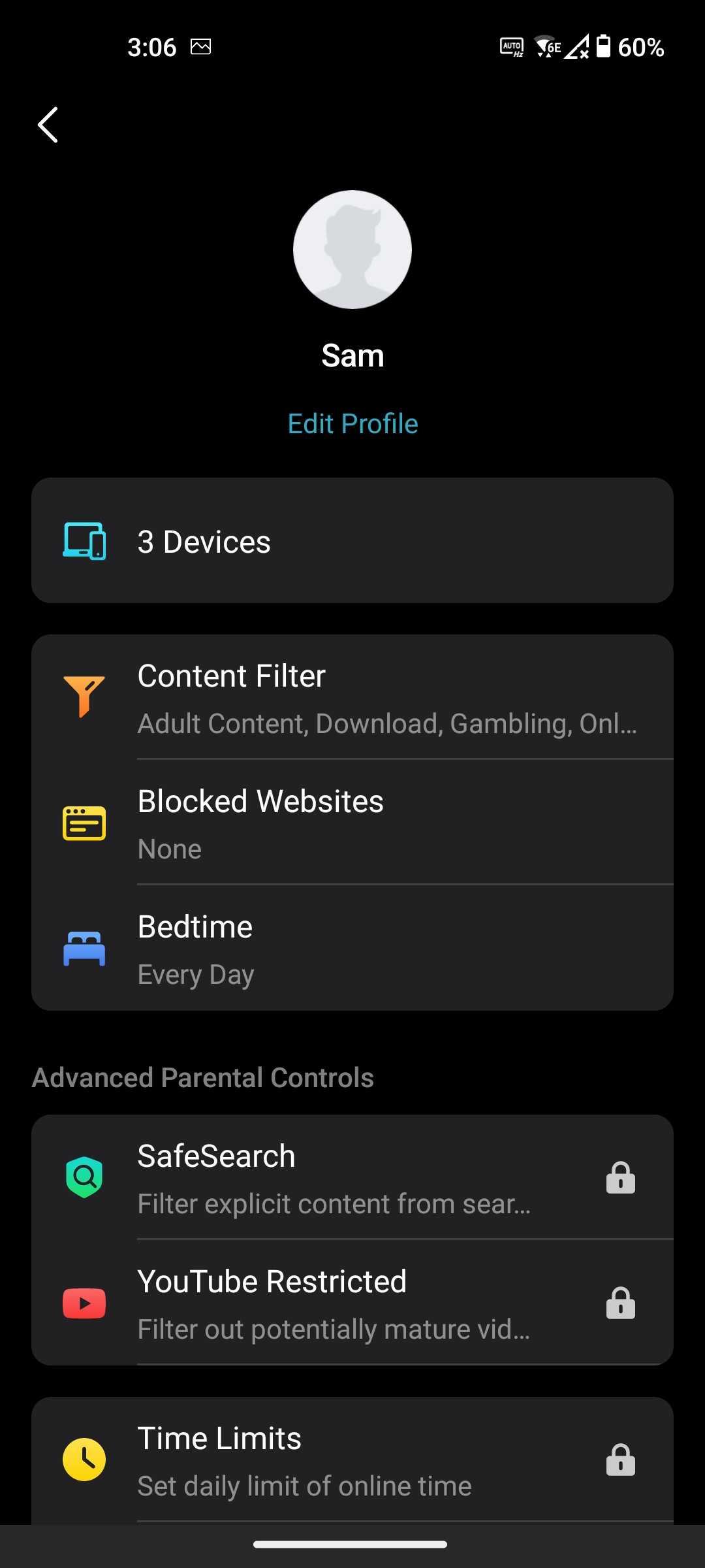 Deco app parental controls profile options