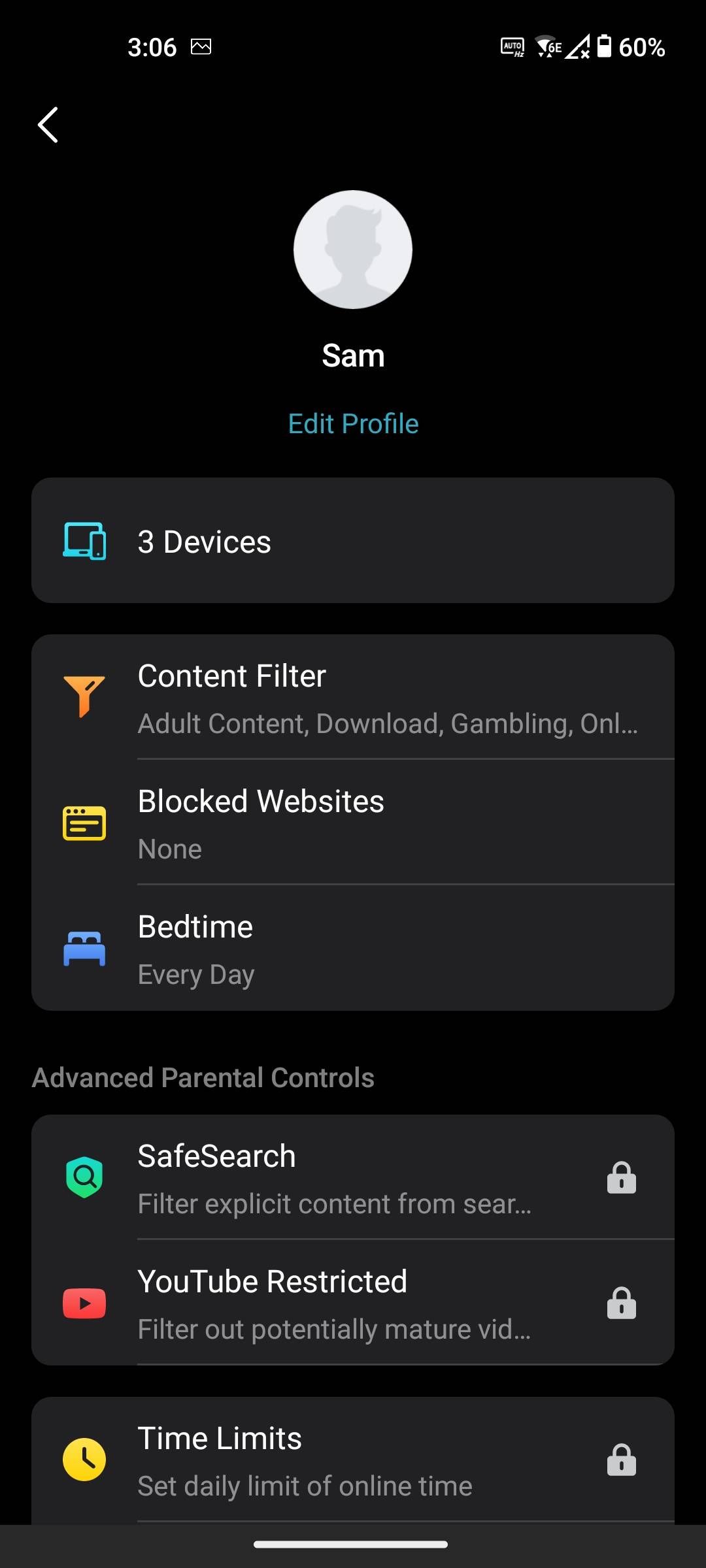 Deco app parental controls profile options