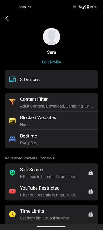 Deco app parental controls profile options