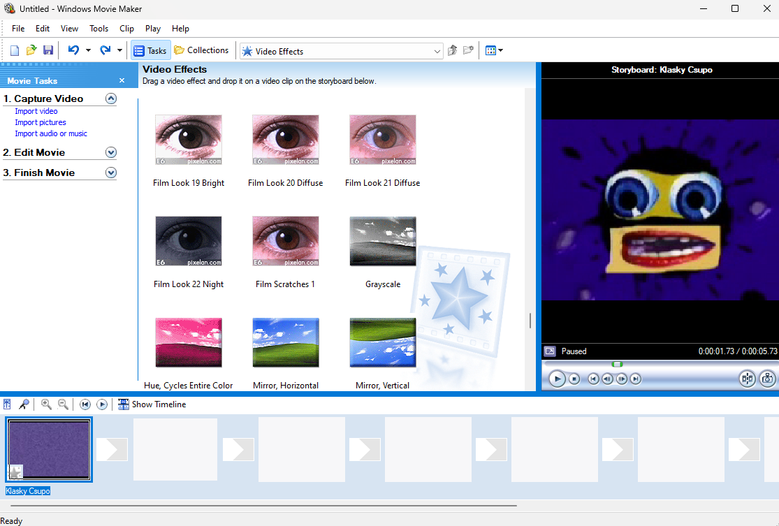 A screenshot of Windows Movie Maker