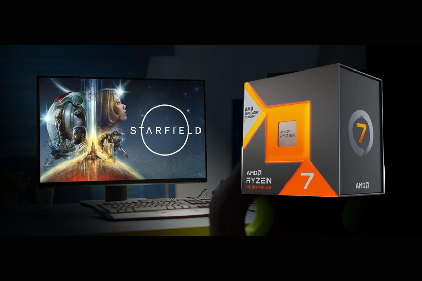 AMD Ryzen box with Starfield on monitor