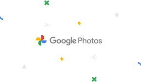 Google Photos logo with shapes like X, star, triangle, and dots
