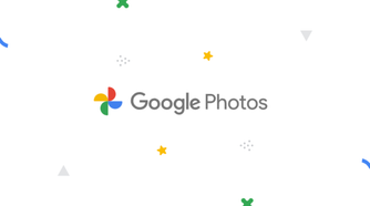 Google Photos logo with shapes like X, star, triangle, and dots