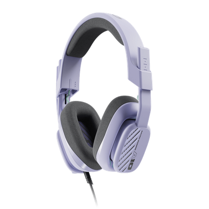 A render of the Astro A10 Wired Gaming Headset on a transparent background. The headset is lilac-colored and viewed from the side.
