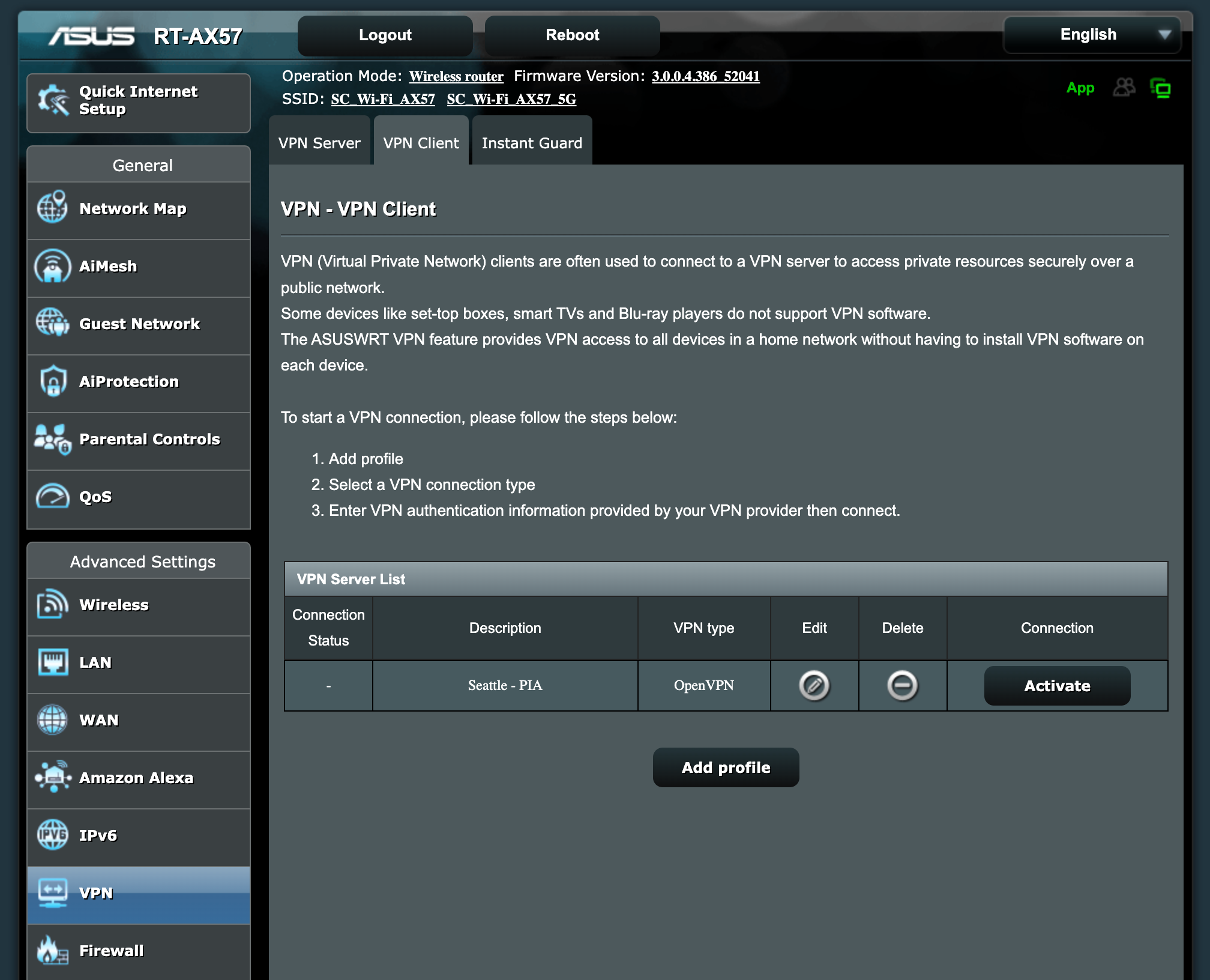 Web browser controls ASUSWRT