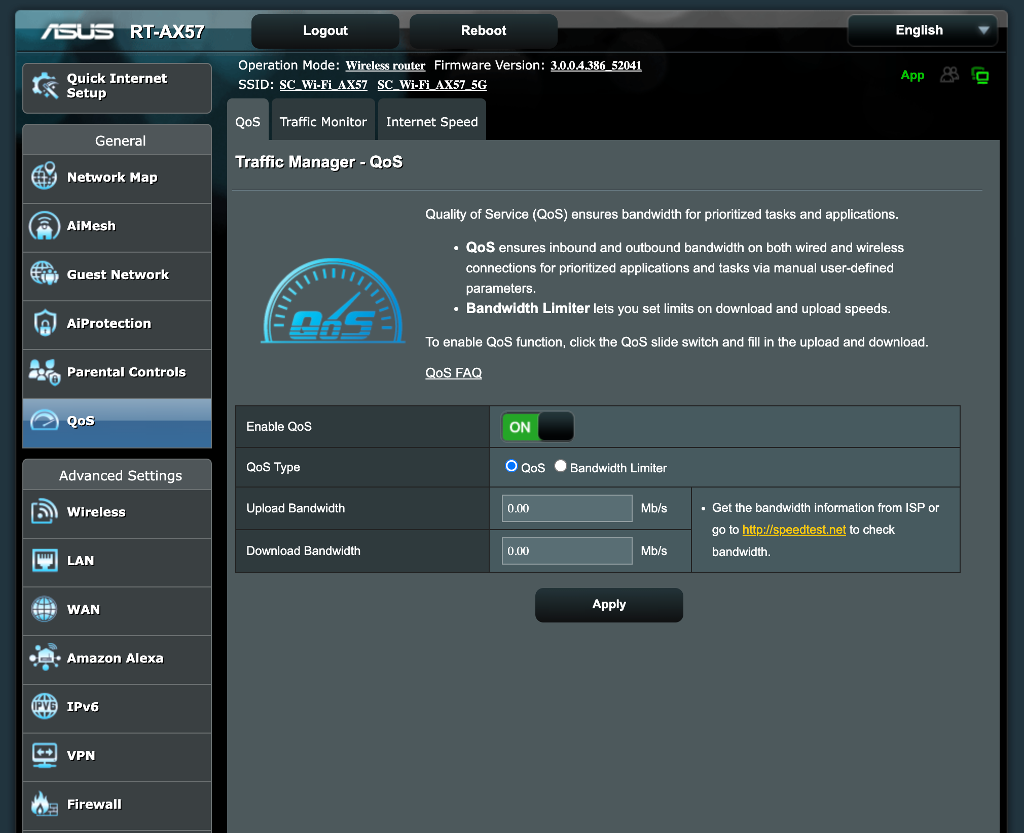Web browser controls QoS