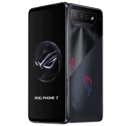 Asus ROG Phone 7 Black with transparent background showing front and back