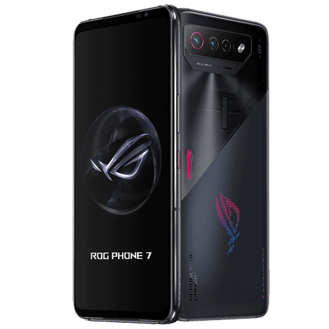 Asus ROG Phone 7 Black with transparent background showing front and back