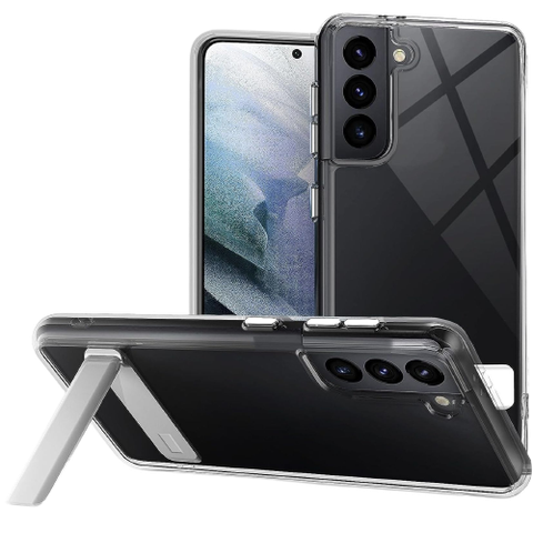 A render showing the ESFIRD kickstand case installed on a Galaxy S21