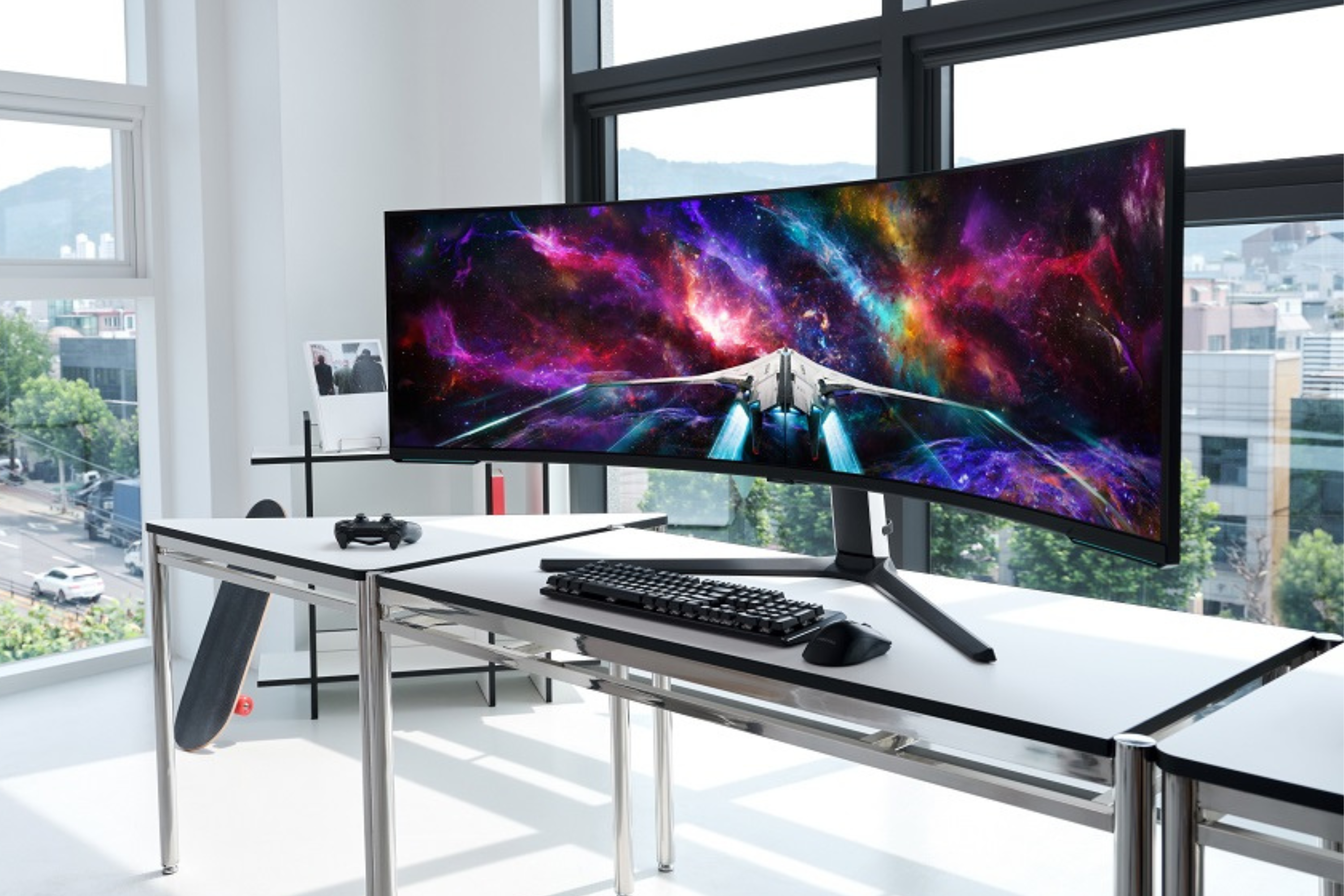 Samsung Odyssey Neo G9 57” on desk