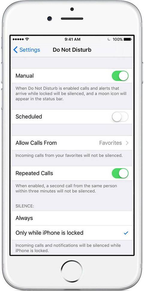 Do Not Disturb settings on iOS