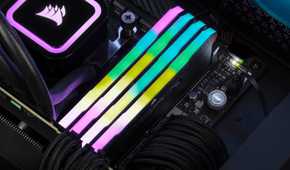 Close-up shot of RGB RAM modules on motherboard.