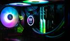Gaming PC internals with RGB fans and components